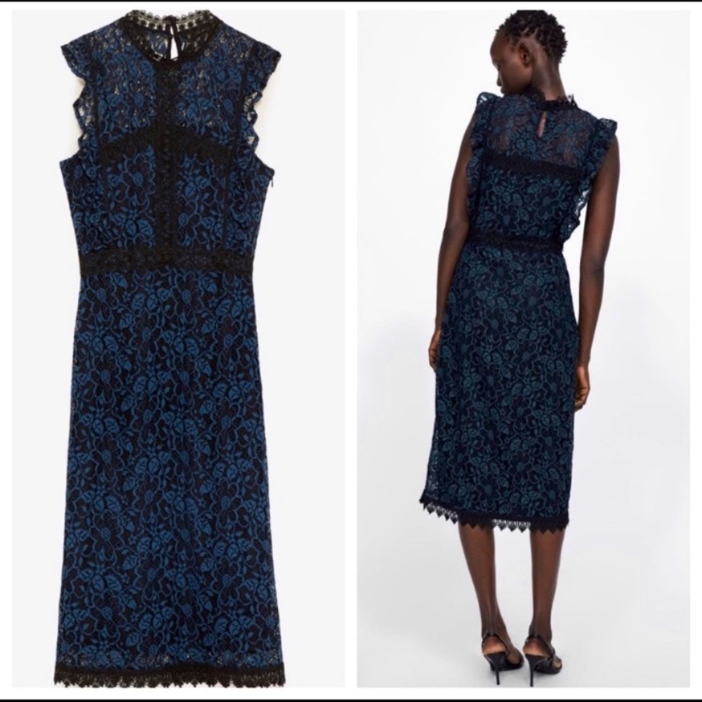 Zara blue and black lace dress Sz M - Picture 14 of 15